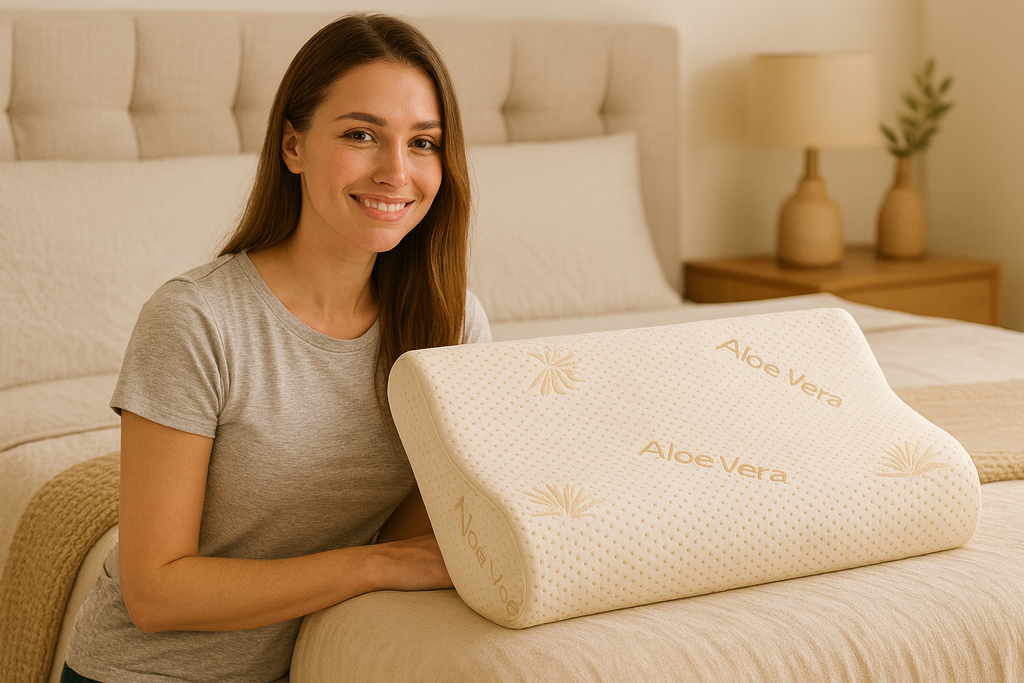 Cuscino Cervicale per dormire in Memory Foam Ortopedico Doppia Onda ideale per supporto al collo Ergonomico Traspirante e Anallergico con Federa Aloe Vera Antiacaro Lavabile Made in Italy
