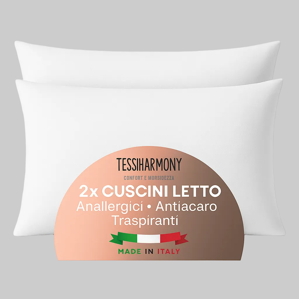 Coppia Cuscini Letto Matrimoniale 50x80 per Dormire Guanciali Rettangolari Morbidi e Comodi Anallergici Antiacaro Traspiranti Imbottitura Standard di Qualità Artigianale Made in Italy