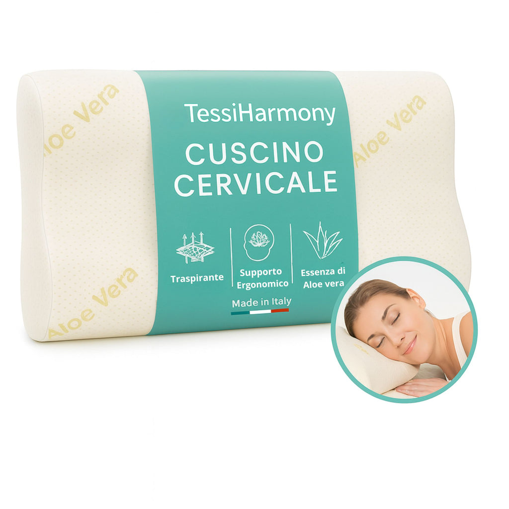 Cuscino Cervicale per dormire in Memory Foam Ortopedico Doppia Onda ideale per supporto al collo Ergonomico Traspirante e Anallergico con Federa Aloe Vera Antiacaro Lavabile Made in Italy