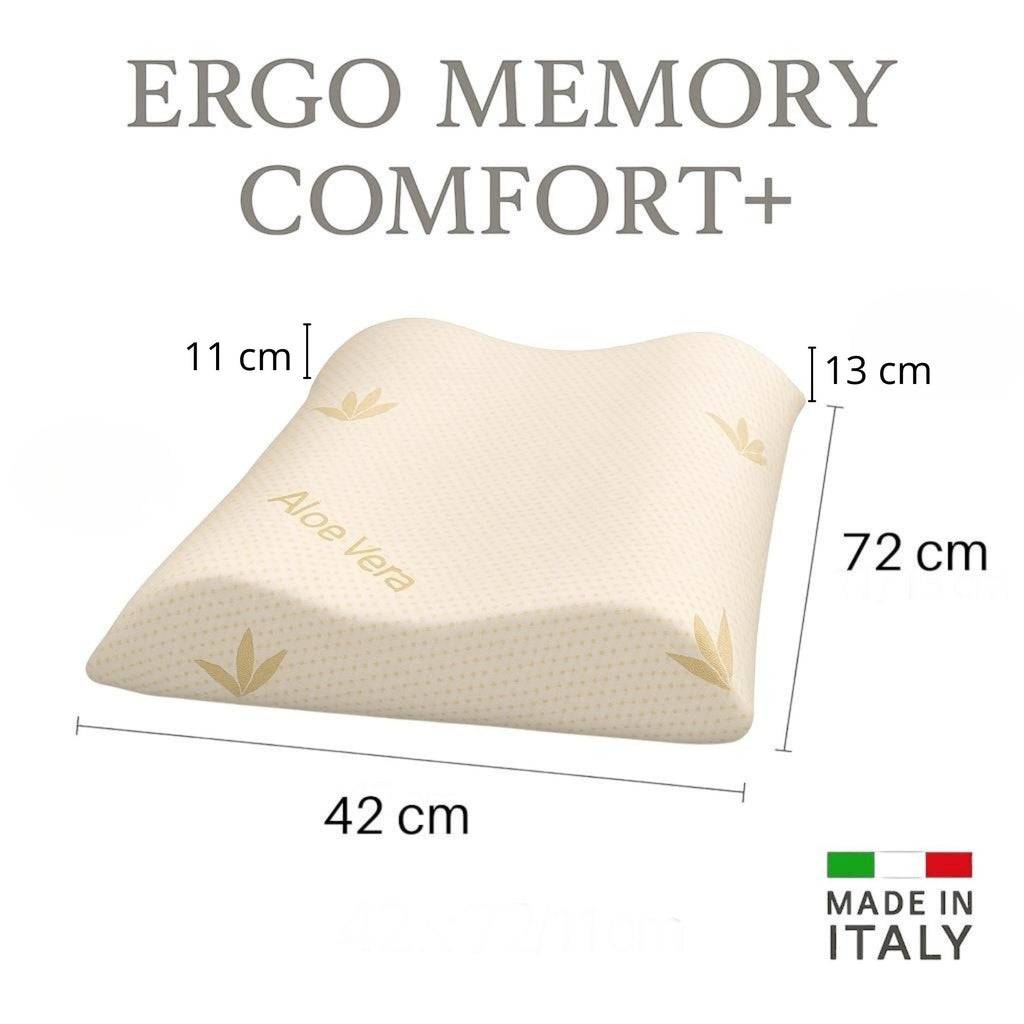 Cuscino Cervicale per dormire in Memory Foam Ortopedico Doppia Onda ideale per supporto al collo Ergonomico Traspirante e Anallergico con Federa Aloe Vera Antiacaro Lavabile Made in Italy