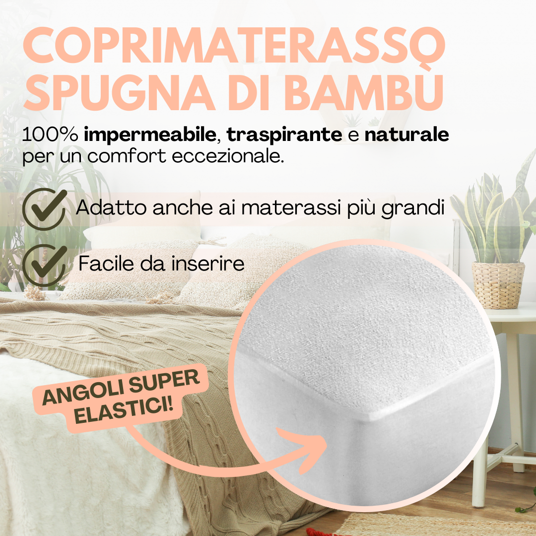 Coprimaterasso Matrimoniale Impermeabile 160 x 200 Alto 30 cm Fibra di Bambù e spugna, Proteggi Materasso Antiacaro Anallergico e Traspirante lavabili, con Angoli tutto intorno Elastici