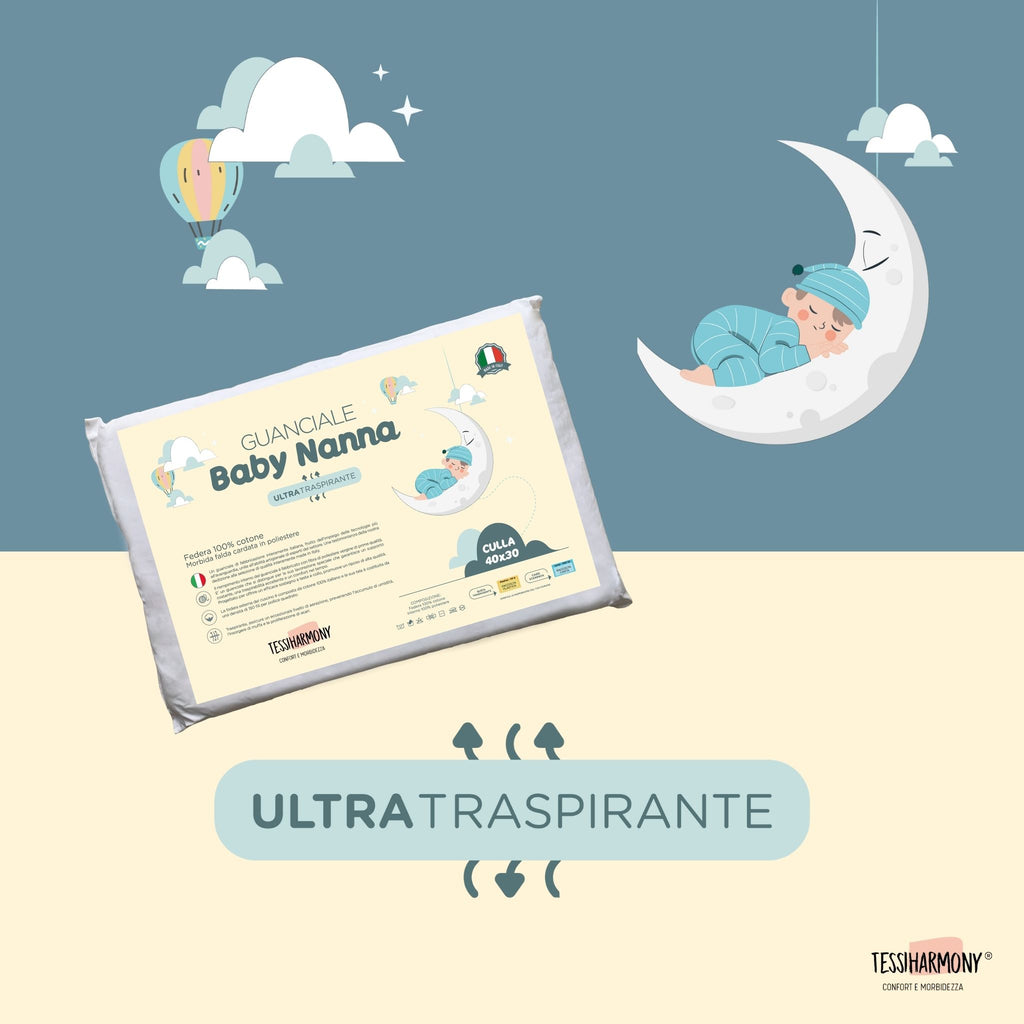 Cuscino Piccolo Culla e Lettino Neonato Bambino 40x30 Nanna Sicura 100% cotone 0 1 2 anni per Asilo Nido Viaggio Campeggio Carrozzina Traspirante Antiacaro ed Anallergico Made in Italy