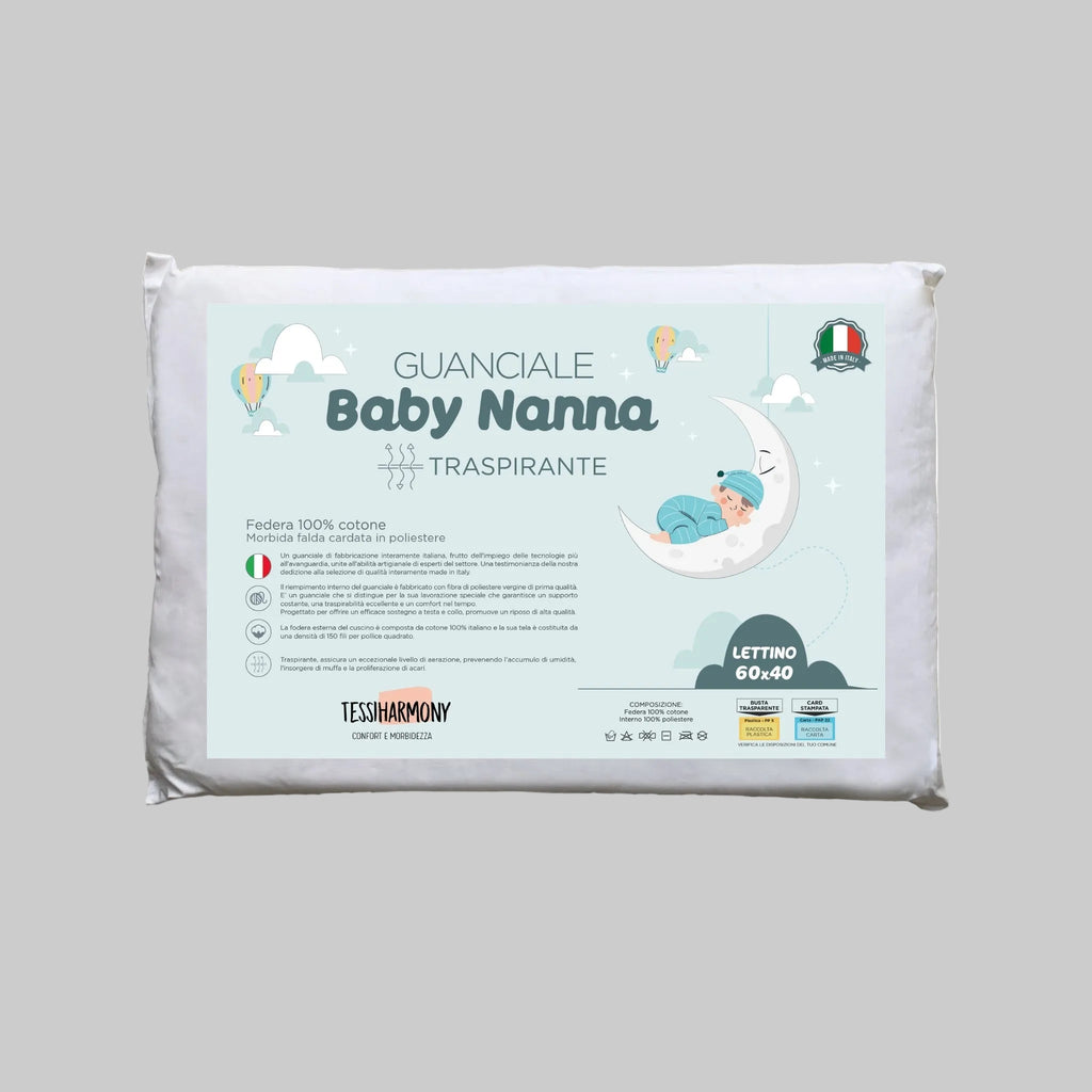 Cuscino Lettino Bambino 60x40 cm 100% Cotone Guanciale Letto Culla Antiacaro Anallergico Traspirante Morbido 1 2 3 4 Anni Alto 4 cm Made in Italy