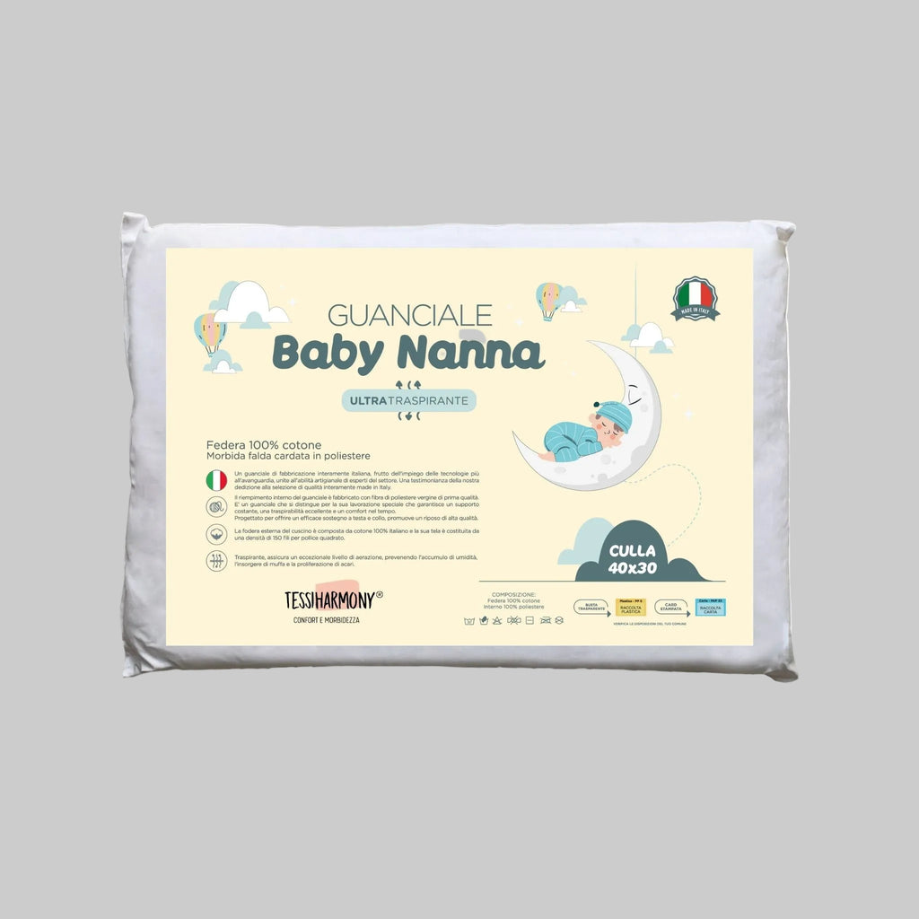 Cuscino Piccolo Culla e Lettino Neonato Bambino 40x30 Nanna Sicura 100% cotone 0 1 2 anni per Asilo Nido Viaggio Campeggio Carrozzina Traspirante Antiacaro ed Anallergico Made in Italy