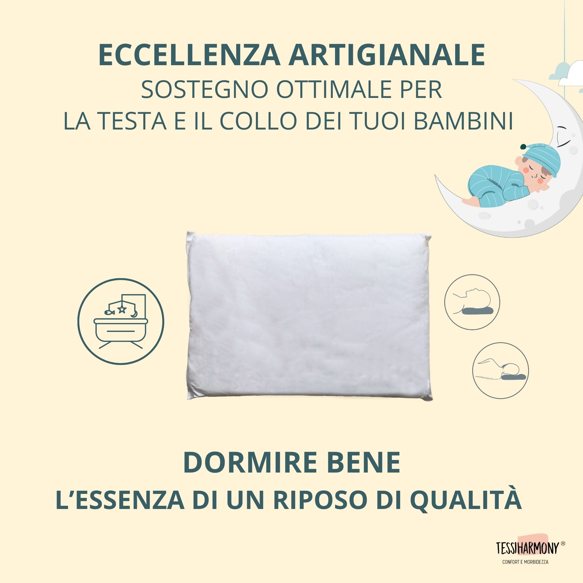 Cuscino Piccolo Culla e Lettino Neonato Bambino 40x30 Nanna Sicura 100% cotone 0 1 2 anni per Asilo Nido Viaggio Campeggio Carrozzina Traspirante Antiacaro ed Anallergico Made in Italy